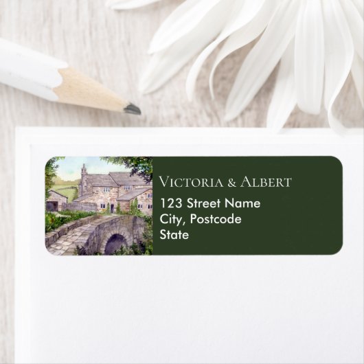 Stone Bridge Waterverf Painting Wedding Etiket (Insitu)