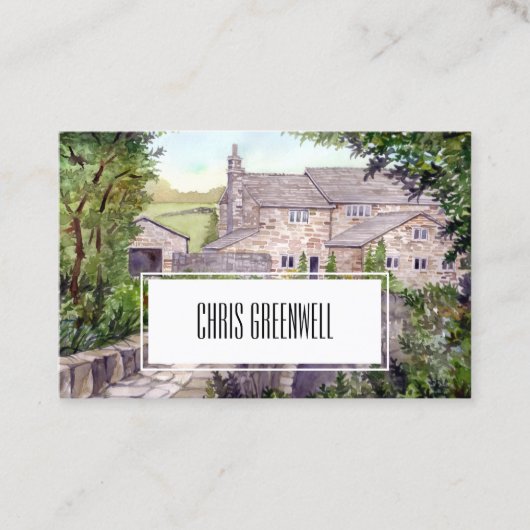 Stone Bridge Waterverf Schilderij Architectuur Visitekaartje (Voorkant)