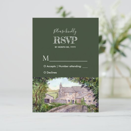 Stone Bridge Waterverf Trouwreactie RSVP (Staand voorkant)