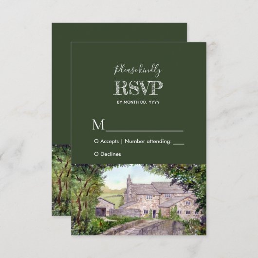 Stone Bridge Waterverf Trouwreactie RSVP (Voorkant / Achterkant)