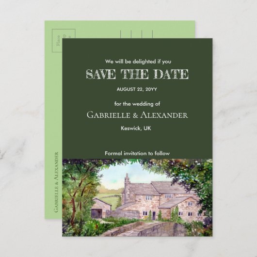 Stone Bridge Waterverf Weddenschap Save the Date Aankondigingskaart (Voorkant / Achterkant)