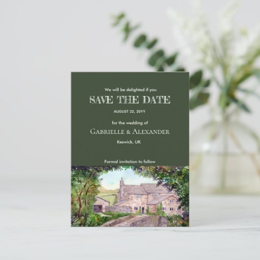 Stone Bridge Waterverf Weddenschap Save the Date Aankondigingskaart (Staand voorkant)