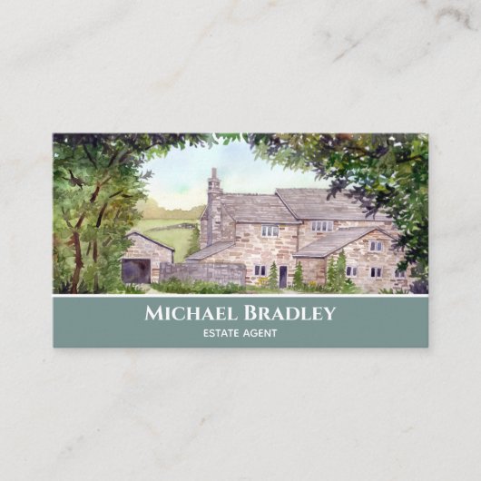 Stone Bridge Yorkshire Boerderij Waterverf Visitekaartje (Voorkant)