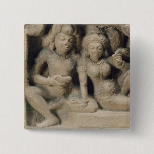Stone carving of lovers die van een dansvoorstelli vierkante button 5,1 cm