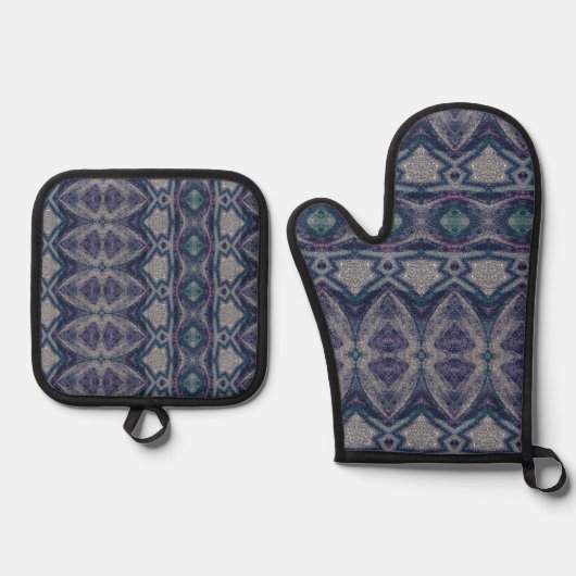 stone castle turqoise Oven Mitt and Pot Holders Ovenwant & Pannenlap Set (Voorkant)