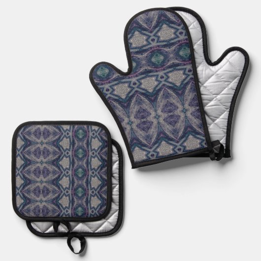 stone castle turqoise Oven Mitt and Pot Holders Ovenwant & Pannenlap Set (Voorkant / Achterkant)