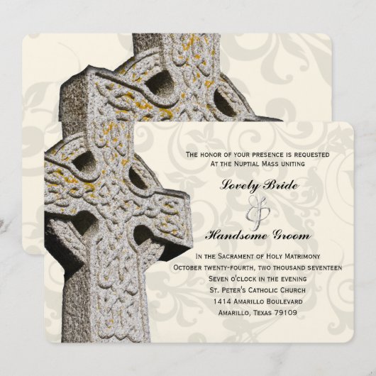 Stone Celtic Cross katholieke bruiloft Uitnodiging (Voorkant / Achterkant)
