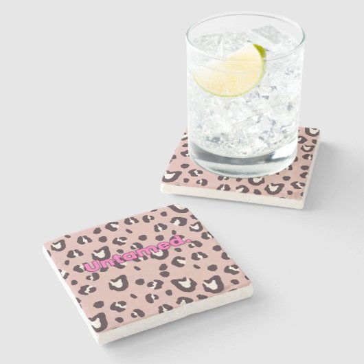 Stone coaster pink animal print stenen onderzetter (Zijkant)