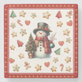 Stone Coaster Snowman and Christmas Cookies Red Stenen Onderzetter (Voorkant)