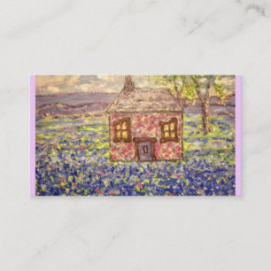 Stone Cottage met Blue Flowers Visitekaartje