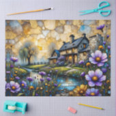 Stone Country Farmhouse in Floral Landscape Tissuepapier (Craft)