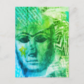 Stone face Abstract Mix Media Collage Blue Green Briefkaart (Voorkant)