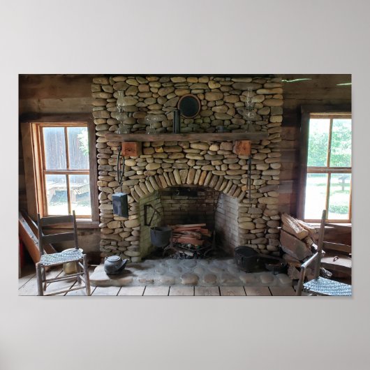Stone Fireplace in 19e eeuw Home Poster (Voorkant)