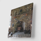 Stone Fireplace in 19e eeuw Home Vierkante Klok (Hoek)