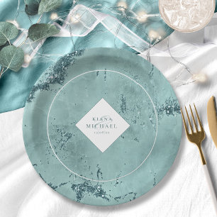 Stone Glitter Wedding Blauwgroen ID647 Papieren Bordje