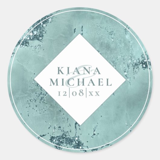 Stone Glitter Wedding Blauwgroen ID647 Ronde Sticker (Voorkant)