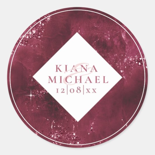 Stone Glitter Wedding Burgundy ID647 Ronde Sticker (Voorkant)