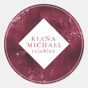 Stone Glitter Wedding Burgundy ID647 Ronde Sticker