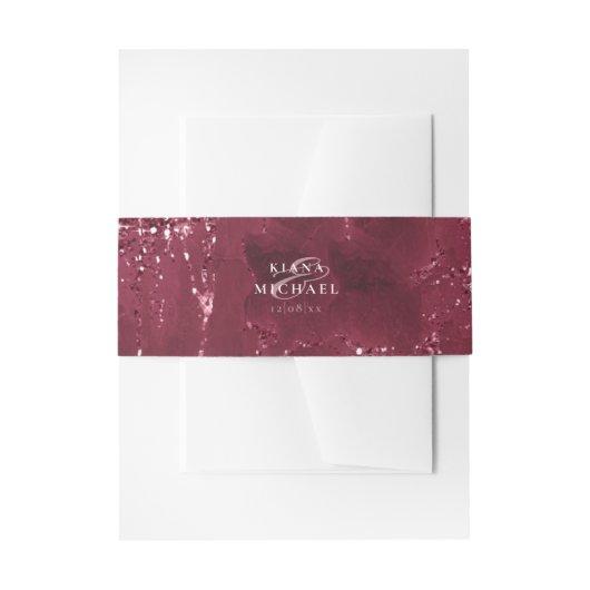 Stone Glitter Wedding Burgundy ID647 Uitnodigingen Wikkel (Voorkant Voorbeeld)