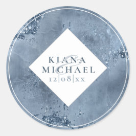 Stone Glitter Wedding Dusty Blue ID647 Ronde Sticker