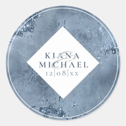 Stone Glitter Wedding Dusty Blue ID647 Ronde Sticker (Voorkant)