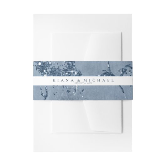 Stone Glitter Wedding Stripe Dusty Blue ID647 Uitnodigingen Wikkel (Voorkant Voorbeeld)