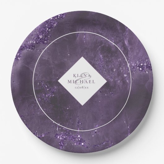Stone Glitter Wedding Violet ID647 Papieren Bordje (Voorkant)