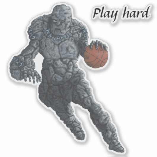Stone Golem speelt basketbal Fantasy Sticker (Voorkant)