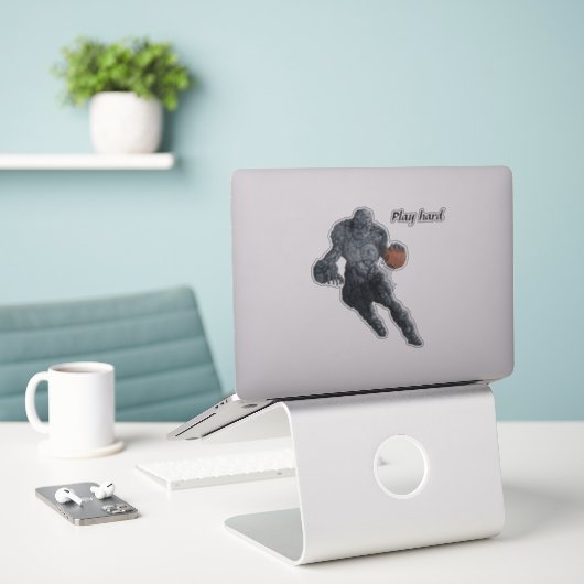 Stone Golem speelt basketbal Fantasy Sticker (Laptop op bureau)