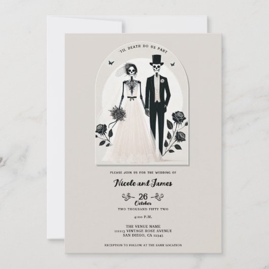 Stone Grey Zwart Skelet Gothic Halloween Huwelijk Kaart (Voorkant)