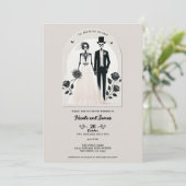 Stone Grey Zwart Skelet Gothic Halloween Huwelijk Kaart (Staand voorkant)