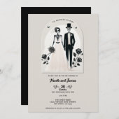 Stone Grey Zwart Skelet Gothic Halloween Huwelijk Kaart (Voorkant / Achterkant)