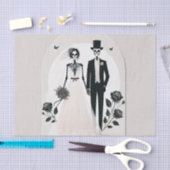 Stone Grey Zwart Skelet Gothic Halloween Huwelijk Tissuepapier (Craft)