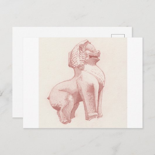 Stone guardian lion drawing briefkaart (Voorkant / Achterkant)