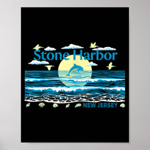 Stone Harbor NJ Dolfijn Pelikaan Golven Strand Poster