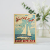 Stone Harbour Sailboot Vintage Travel New Jersey Briefkaart (Staand voorkant)