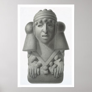 Stone idol van de Regen God Cocijo, bord uit 'Anc' Poster