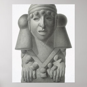 Stone idol van de Regen God Cocijo, bord uit 'Anc' Poster