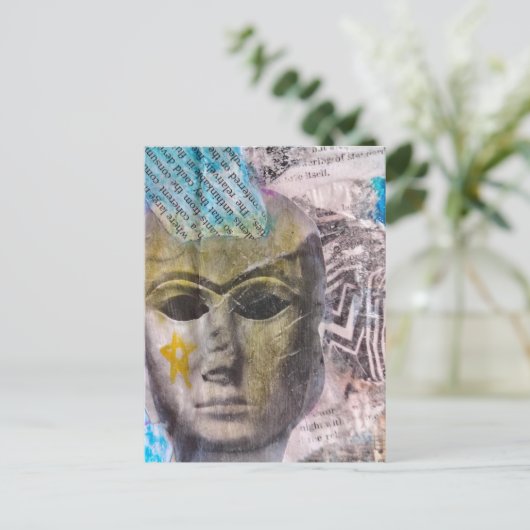 Stone lady face Abstract Mixed Media Collage Briefkaart (Staand voorkant)