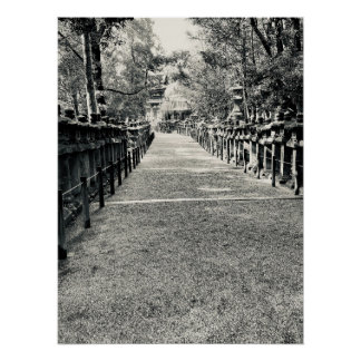 Stone Lanterns Along a Shrine Approach in Japan Perfect Poster