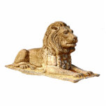 Stone Lion Fotobeeldje Magneet<br><div class="desc">Een bruine en bruine weergave van een gehouwen steenleeuw.</div>