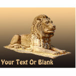 Stone Lion Fotobeeldje Magneet<br><div class="desc">Een bruine en bruine weergave van een gehouwen steenleeuw op een achtergrond van dezelfde kleuren. Voeg je eigen tekst toe.</div>
