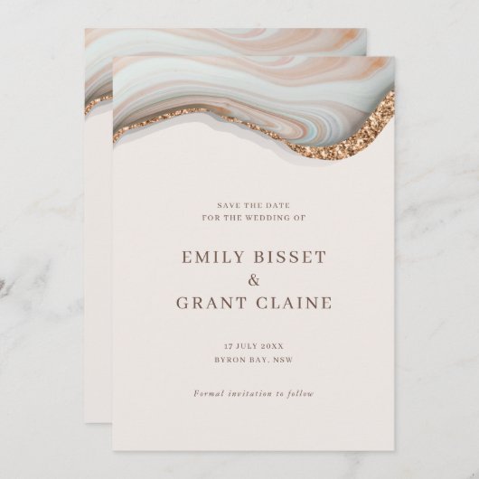Stone Marble Agate Save the Date Kaart (Voorkant / Achterkant)