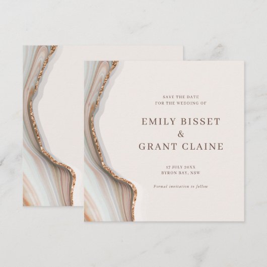 Stone Marble Agate Save the Date Square Invitation Feestdagenkaart (Voorkant / Achterkant)