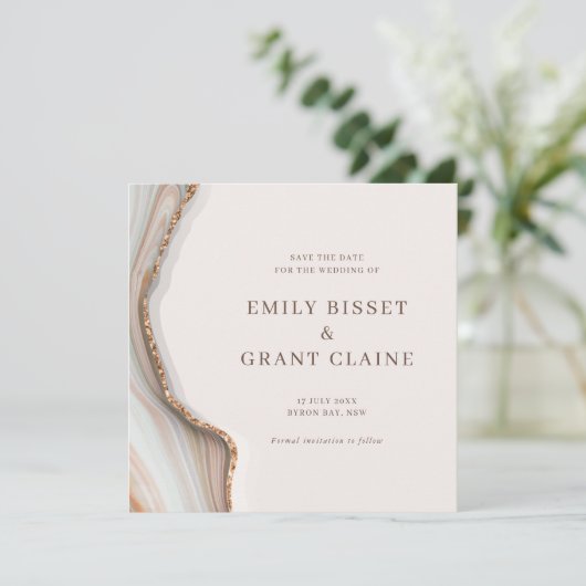 Stone Marble Agate Save the Date Square Invitation Feestdagenkaart (Staand voorkant)