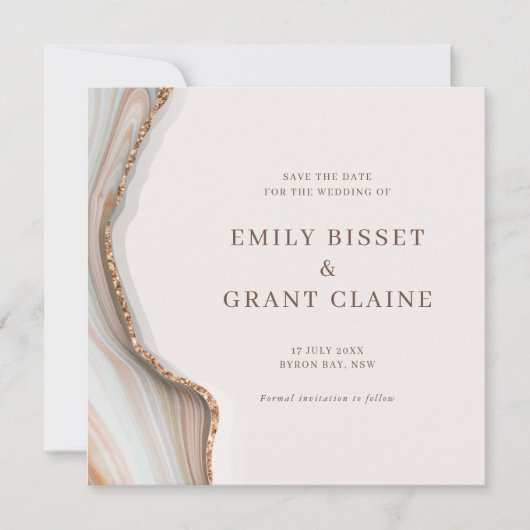 Stone Marble Agate Save the Date Square Invitation Feestdagenkaart (Voorkant)