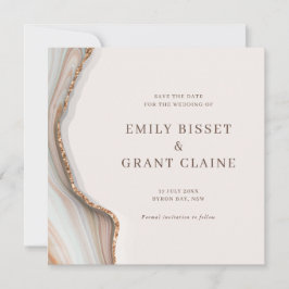 Stone Marble Agate Save the Date Square Invitation Feestdagenkaart