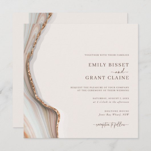 Stone Marble Agate Square Weddenschap Kaart (Voorkant / Achterkant)