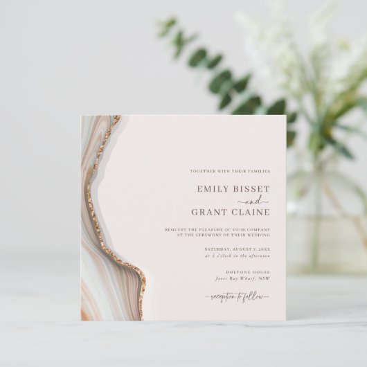 Stone Marble Agate Square Weddenschap Kaart (Staand voorkant)