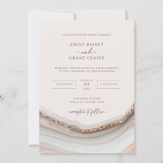 Stone Marble Agate Wedding Invitation Kaart (Voorkant)